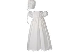 LITTLE THINGS MEAN A LOT Girls 24" Poly Cotton Teardrop Lace Christening Baptism Gown with Bonnet