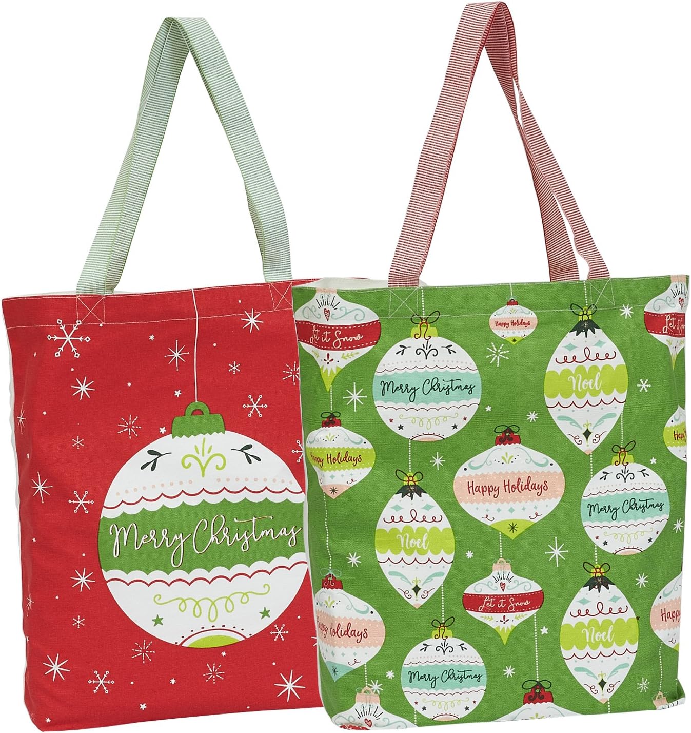 DII Christmas Printed Totes (Set of 2), Holiday Ornaments S/2