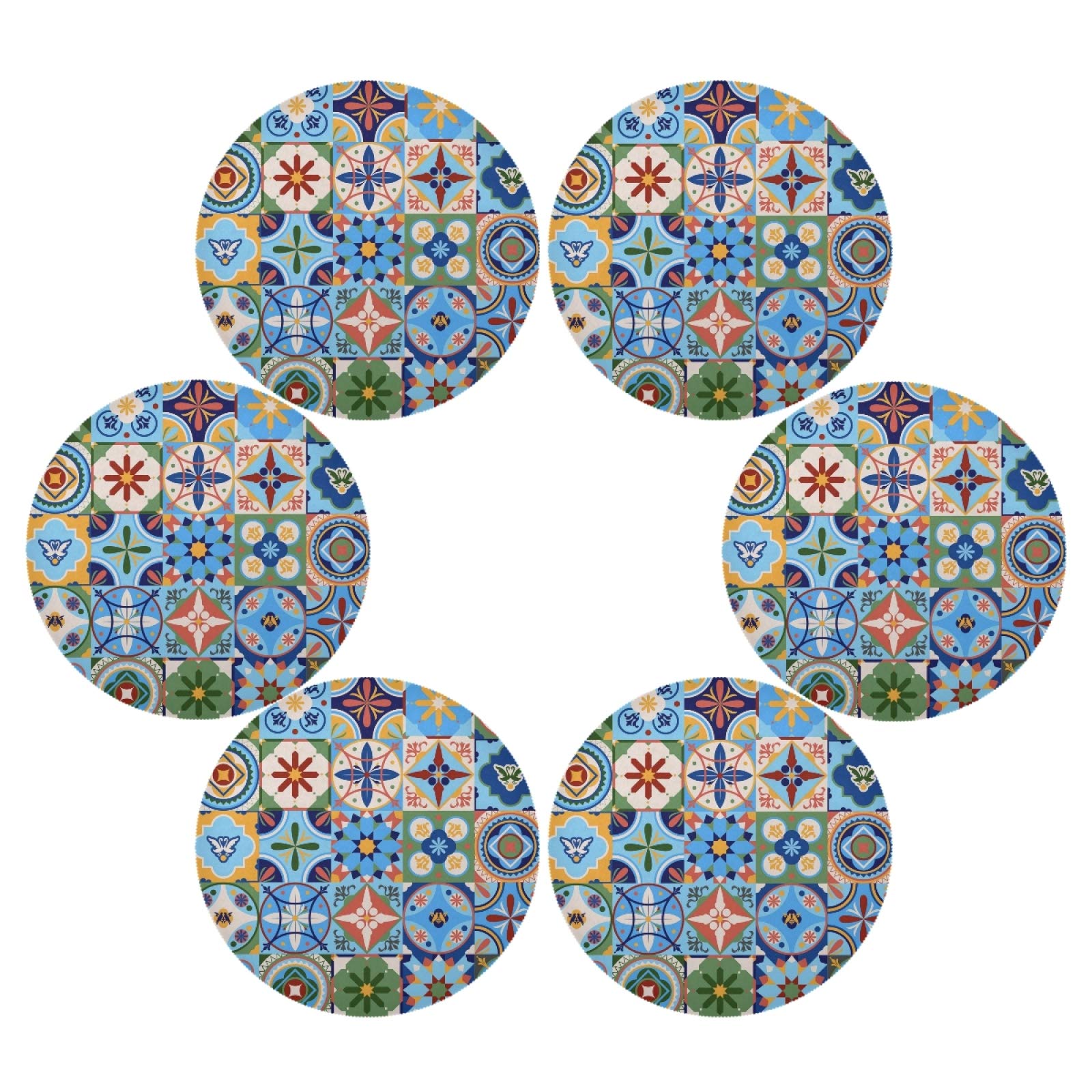 xigua Round Placemats Set of 4,Moroccan Tile Mosaic Table Place Mats,Easy Clean Heat & Stain Resistant Non-Slip Washable Kitchen Placemats