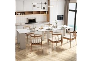 SSLine Rectangular Extendable Dining Table 35"-118" Super Long Conference Meeting Table for 6 8 12 People Modern White Expandable Kitchen Tables for Home Office Computer Table