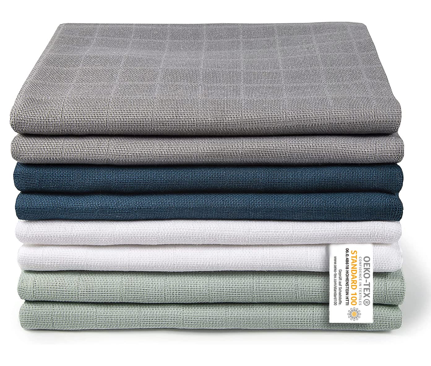 Makian Pack of 8 Baby Muslin Nappies 80 x 80 cm Set - Burp Cloths / Muslin Cloths Double Weaved, Soft 100% Cotton, ÖkoTex Standard 100 Tested, Machine Washable, Mint Blue White