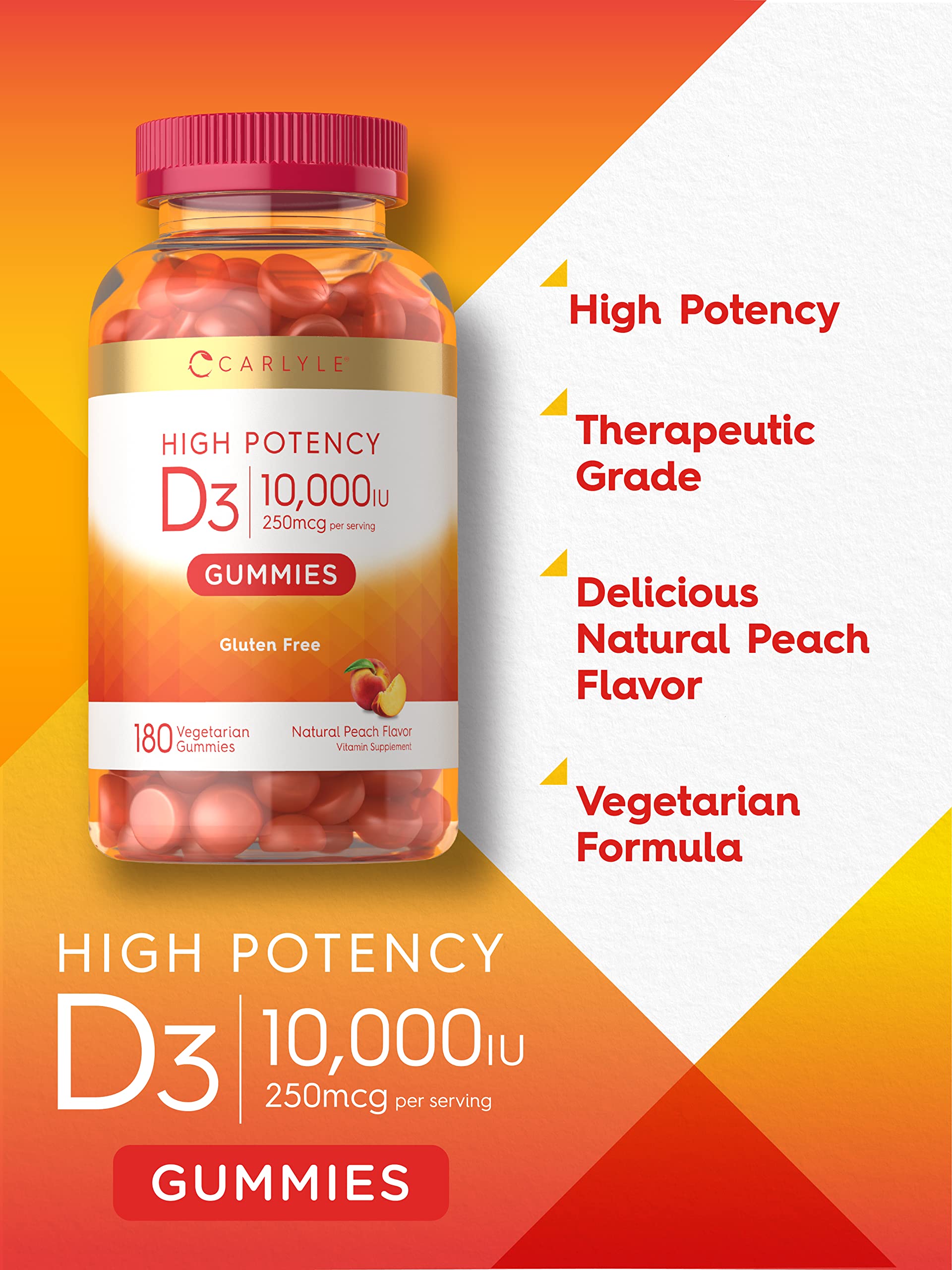 Carlyle Vitamin D3 Gummies 10,000 iu 180 Count Vegetarian, Non