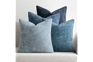 MIULEE Pack of 4 Couch Throw Pillow Covers 18x18 Inch Neutral Blue Soft Decorative Chenille Pillow Covers Farmhouse Cushion C