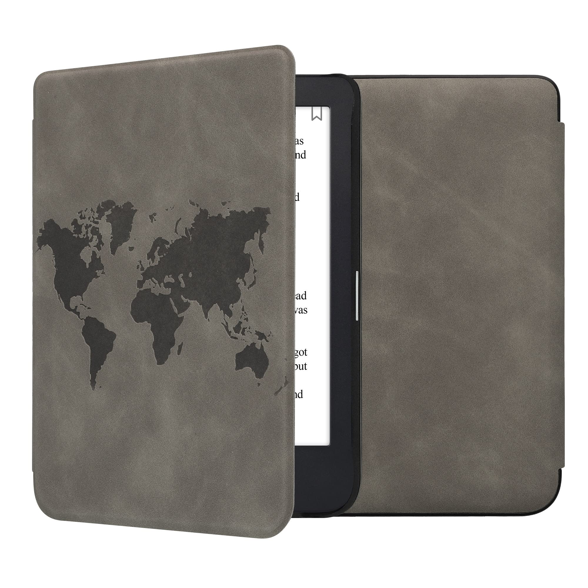 kwmobile Cover Compatible with Kobo Clara 2E / Tolino Shine 4 Cover - eReader Case - Travel Outline Grey