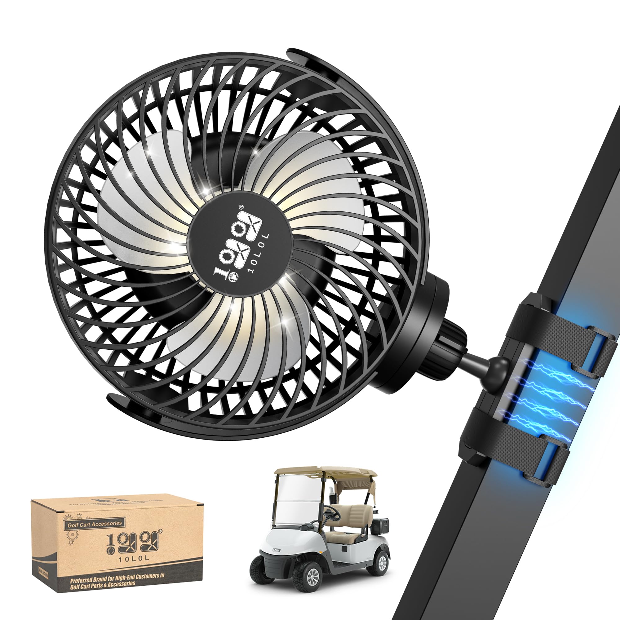 Photo 1 of 10L0L Magnetic Golf Cart Fan Rechargeable with Flexible Tripod Mount - 10000mAh Battery Operated Portable Fan 360° Rotatable Head, Fits for Yamaha/EZGO/Club Car Golf Cart with LED Light