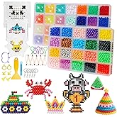 Non-Iron Fuse Beads Kit - 48 Vibrant Colors - 4960 Beads with 12 Glow-in-Dark Arts and Crafts Bundle