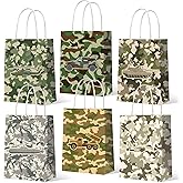 Tallew 24 Pack Camo Gift Bags Camouflage Birthday Party Favor Goodie Bags Camouflage Themed for Kids Boys Girls Baby Shower Birthday Party Supplies Favors(Classic Style)