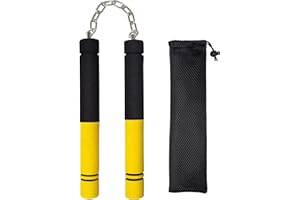 Atoomtuzs Safe Foam Practice Nunchucks,Soft Padded Nunchucks with Stainless Steel Chain Training Nunchucks for Adults Beginner of Martial Arts (1 Pack, Black Yellow)