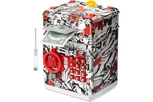 ATM Piggy Bank for Boys Girls, Vcertcpl Mini ATM Coin Bank Money Saving Box with Password, Kids Safe Money Jar for Adults with Auto Grab Bill Slot, Great Gift Toy Bank for Kids