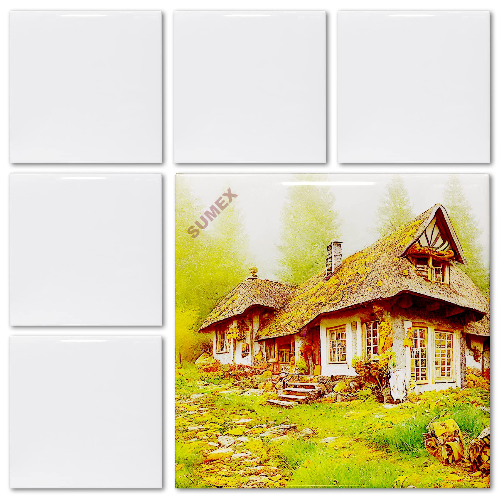 Sumex Sublimation Blanks Ceramic Tiles for Crafts,6 Pcs Glossy White Ceramic Tile for Heat Press(10×10cm)