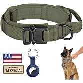 DAGANXI Tactical Dog Collar, Adjustable Military Training Nylon Dog Collar with Control Handle and Heavy Metal Buckle for Medium and Large Dogs, with Patches and Airtags Case (M, Green)