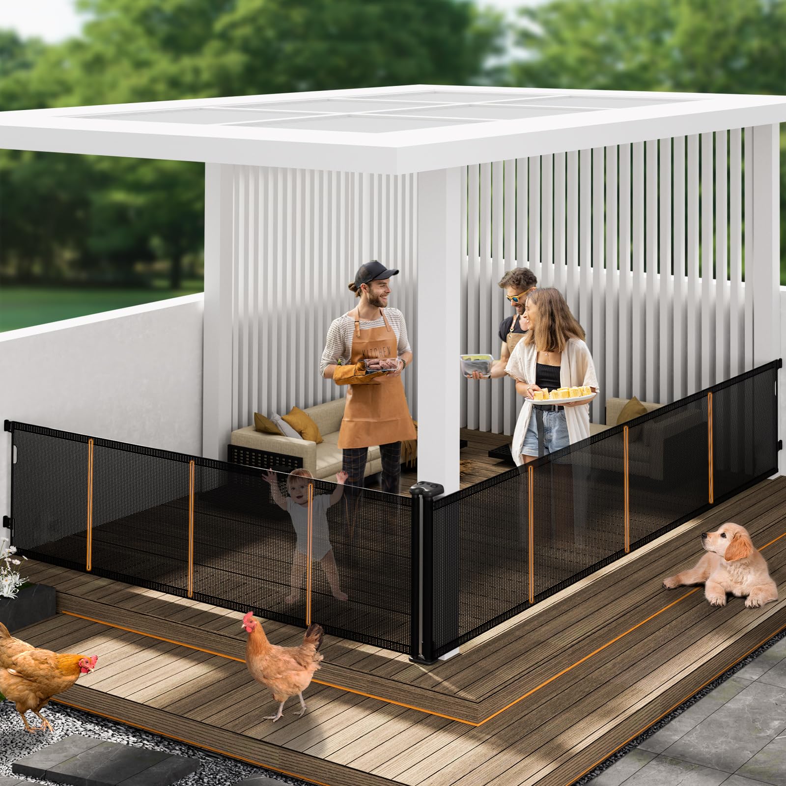 Photo 1 of 2-in-1 Retractable Baby Gates, 41" Tall Mesh Dog Gate 1-Pack, One Side Up to 200" Wide, Total 400" Wide, Long Retractable Pet Gate for Yard Swimming Pool Garage Indoor Outdoor-Black