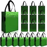 cabzymx 18 Pcs Glossy Small Gift Bags, Green Non-woven Holiday Gift Bags, 8 x 3.9 x 9.8 In Reusable Goodie Bag Bulk with Sturdy Base for Birthday, Wedding, Easter, Party