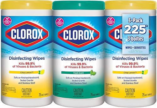 Clorox Disinfecting Wipes, Multi-Pack of 3 Canisters, 2 Crisp Lemon and 1 Fresh Scent