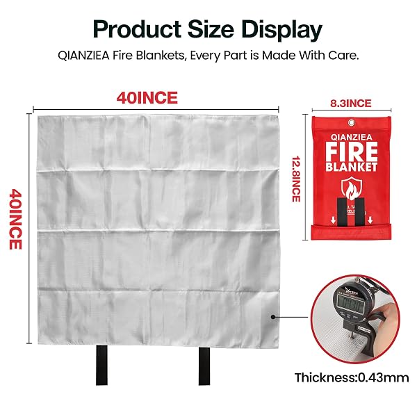 QIANZIEA 4 PACK FIRE BLANKET 40” X 40” – EMERGENCY FIRE BLANKET FOR KITCHEN & HOME, FIBERGLASS FIRE SUPPRESSION BLANKET