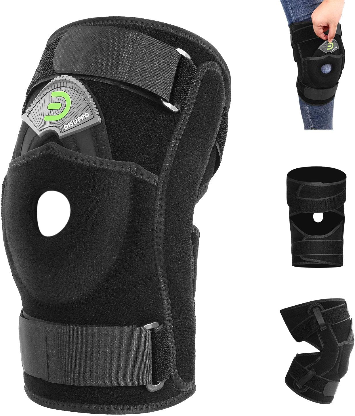 DISUPPO Hinged Knee Brace, Compression Knee Support, Adjustable Open-Patella Stabilizer for Sprains, Arthritis, ACL, Meniscus Tears, Ligament Injuries, Women & Men