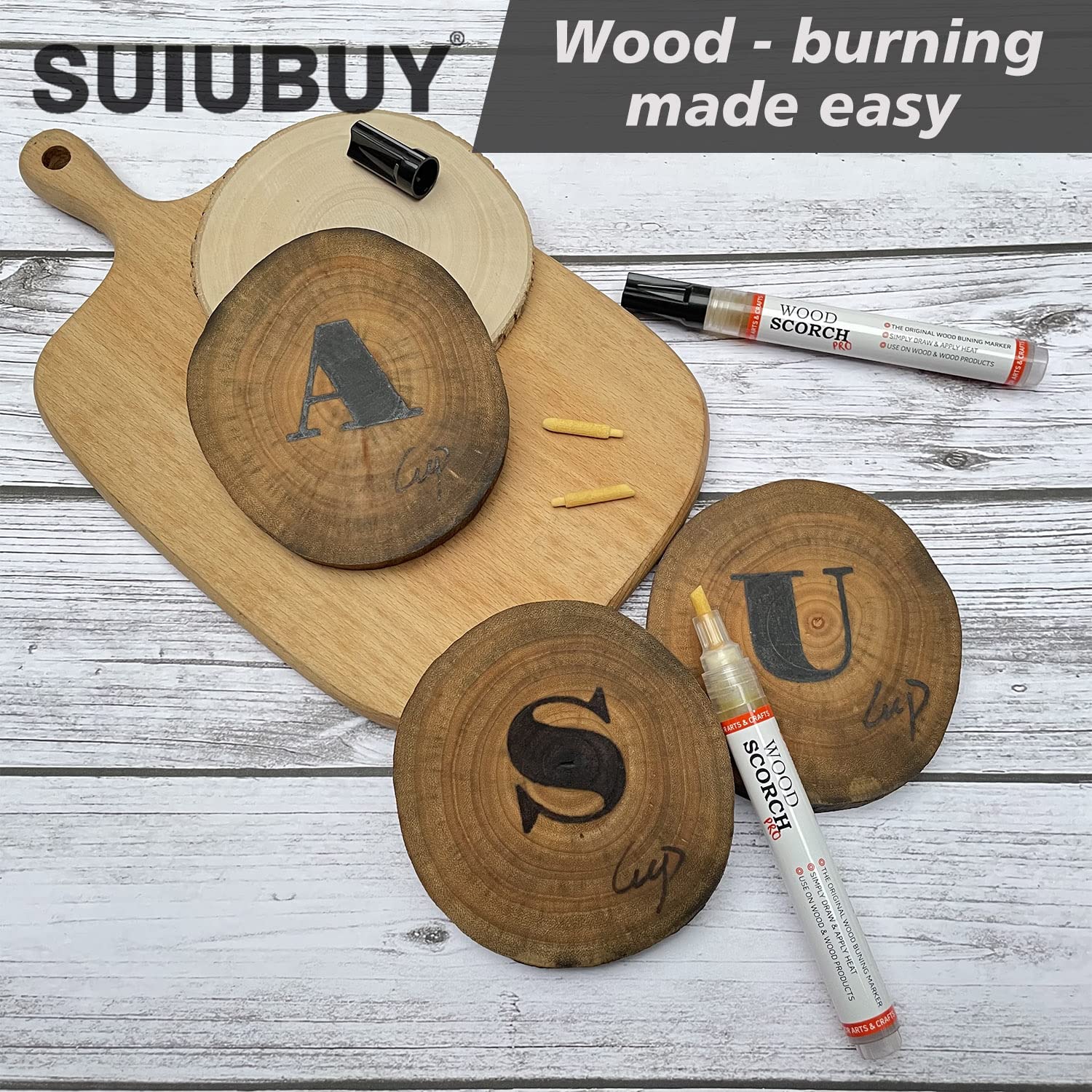SUIUBUY Wood Burning Pen Kit, 2 PCS Scorch Pens Equipped with 2 PCS Replacement Oblique Tip, Chemical Burner Set, Suitable for Beginners of DIY Wood Burning Projects