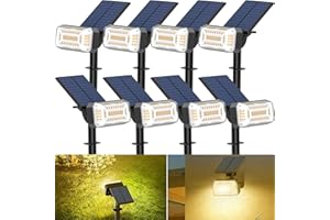 WENATY 102 LED Solar Spot Lights Outdoor Waterproof IP65, Adjustable Landscape Spotlights, [8 Pack/4 Modes] Auto On/Off Solar Powered Flood Lights for Outside Yard Garden Wall Pathway (Warm White)