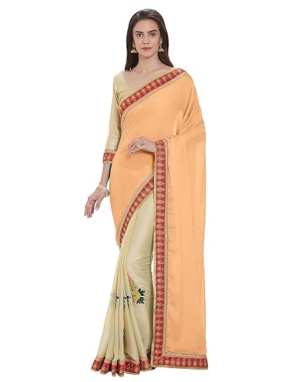 Womens Satin Embroidered Half N Half Saree (9315_Turquoise)