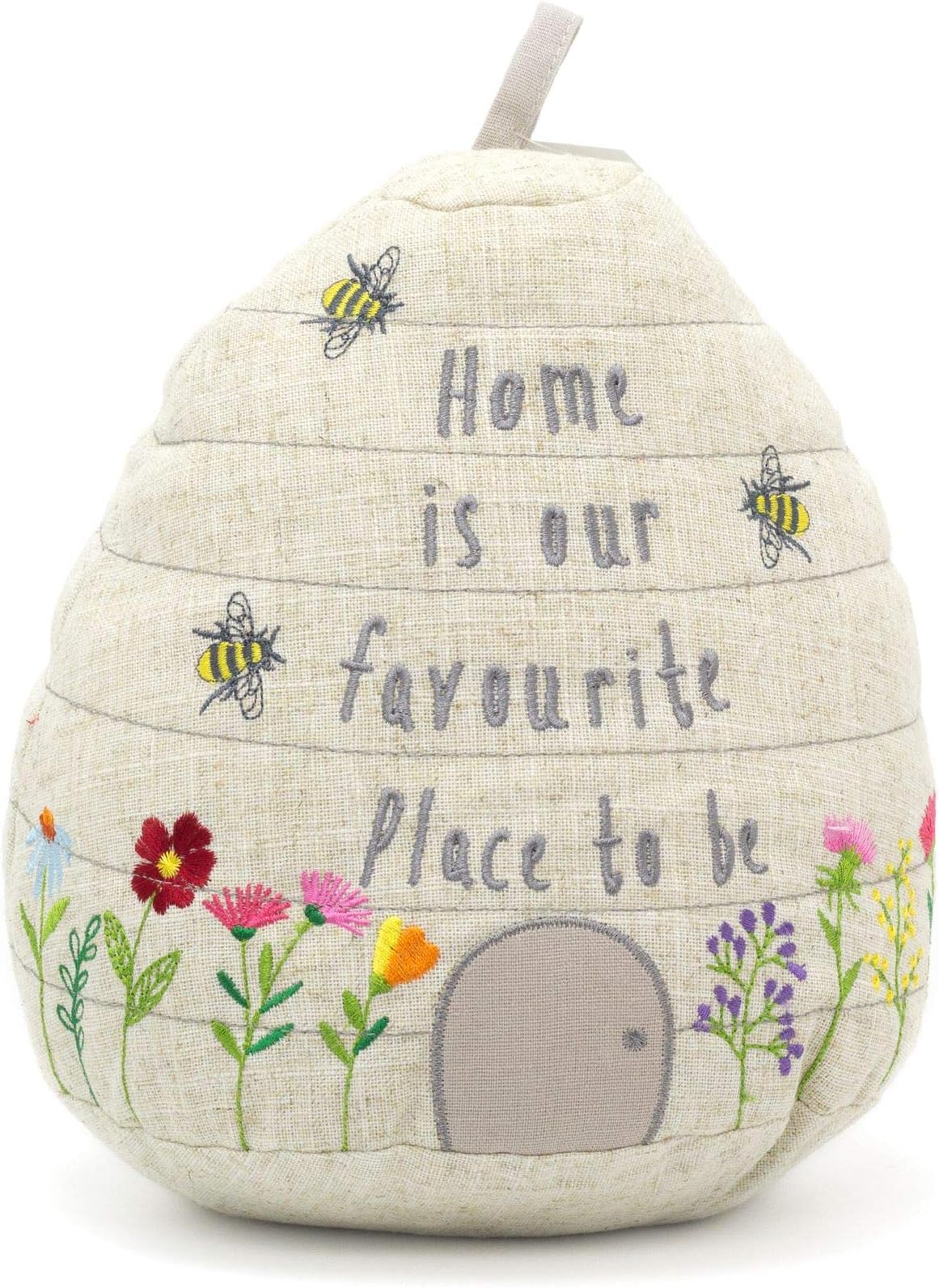 Floral Beehive Fabric Doorstop | Honey Bee House Doorstopper | Novelty Bee Door Stop with Handle