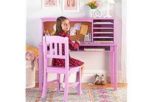 Guidecraft Kids Media Desk and Chair Set - Lavender: Computer Study Table With Hutch and Shelves, Wooden Bedroom Furniture for Girls