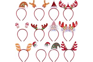 BQTQ 12 Pieces Christmas Headbands Reindeer Costume Hair Headband Christmas Tree Headbands Elves Party Headbands Xmas Headbands Party Supplies and Favor for Christmas