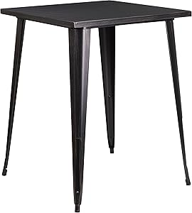 Flash Furniture Commercial Grade 31.5" Square Black-Antique Gold Metal Indoor-Outdoor Bar Height Table