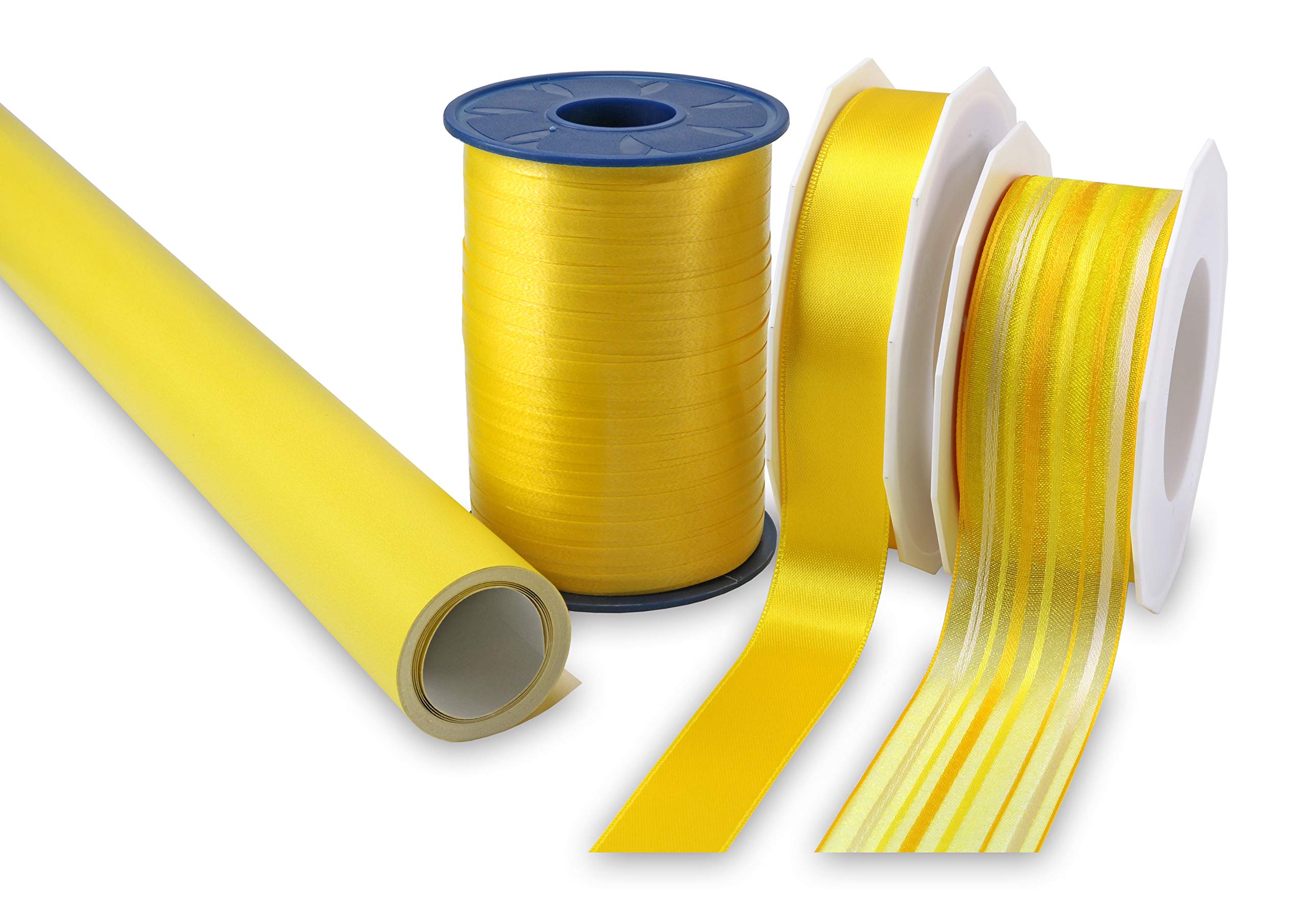 Präsent - Present-Set for Gifts & Crafts Yellow Ribbon + Paper 4-Pieces Pack