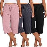 Neer 3 Pack Women's Plus Size Capris,Wide Leg Loose Pants Casual Drawstring Capri Sweatpants Drawstring Pants with Pockets