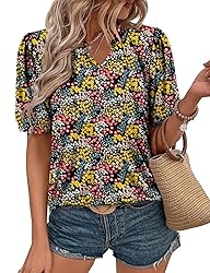 KISSMODA Women's Tunic Tops Casual V Neck Short