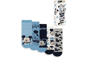 Disney Mickey Mouse Boys Calf Socks Set of 5 | Blue, Black, White, Grey | Stripes, Polkadots, Character Print | Everyday Wear