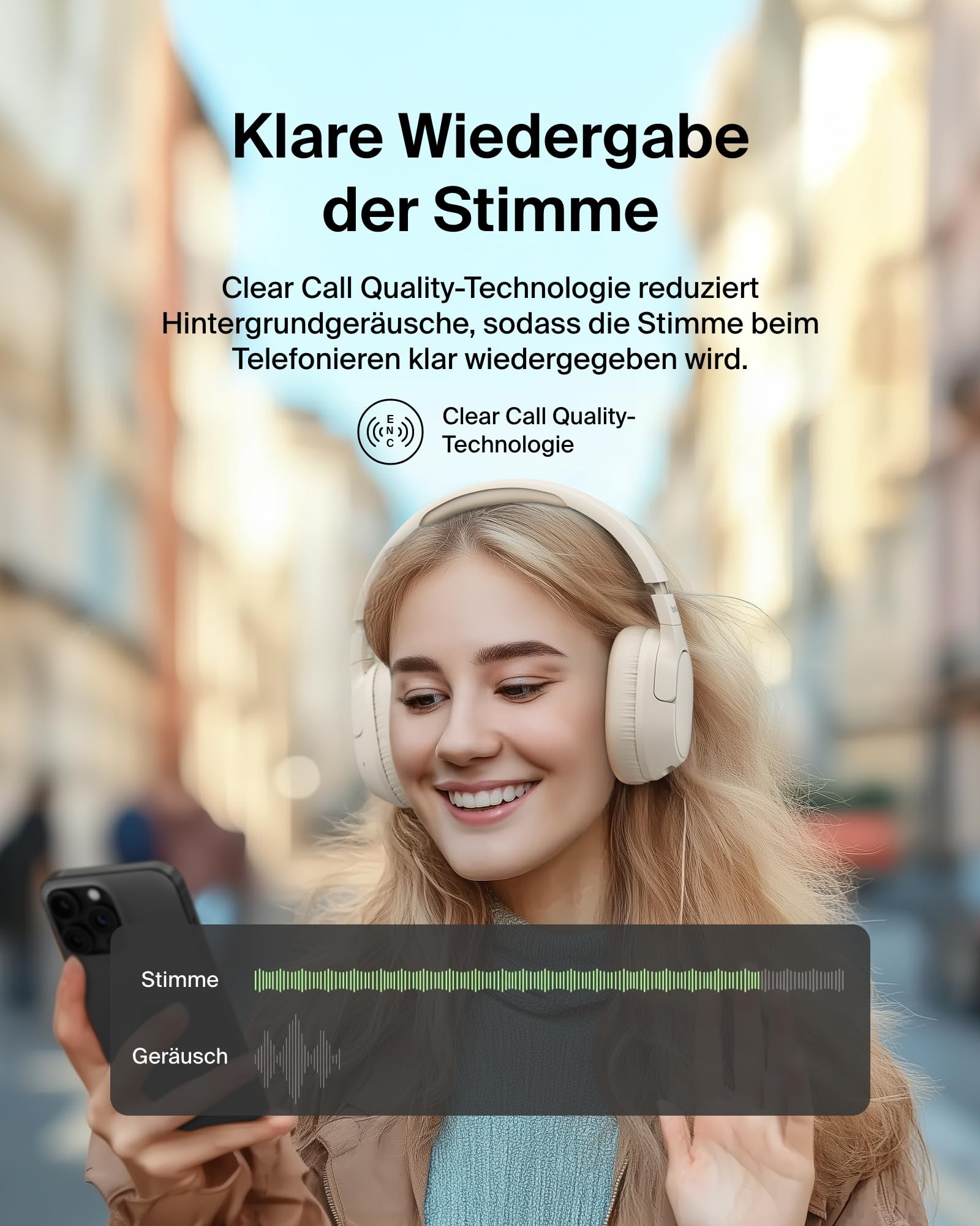 Belkin SoundForm Isolate Noise Cancelling Kopfhörer kabellos Bluetooth Kopfhörer, Headset mit Mikrofon, Over-Ear-Kopfhörer mit 60 Stunden Wiedergabe, tiefer Bass, CloudCushion Hörmuscheln – Sandfarben 5