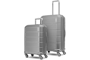 American Tourister Stratum 2.0 Expandable Hardside Luggage with Spinner Wheels, 2PC SET 20/24, Silver