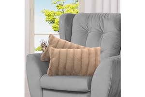 Cheer Collection Faux Fur Throw Pillows for Couch with Inserts Included - Decorative Furry Sofa Pillows - 12" x 20" - Sand (Set of 2)