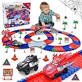 Spider Toys Race Car Track Set 212 PCS for Kids Ages 3-8, Interactive Building Toy with Monster Truck and Car Ramps, Educatio
