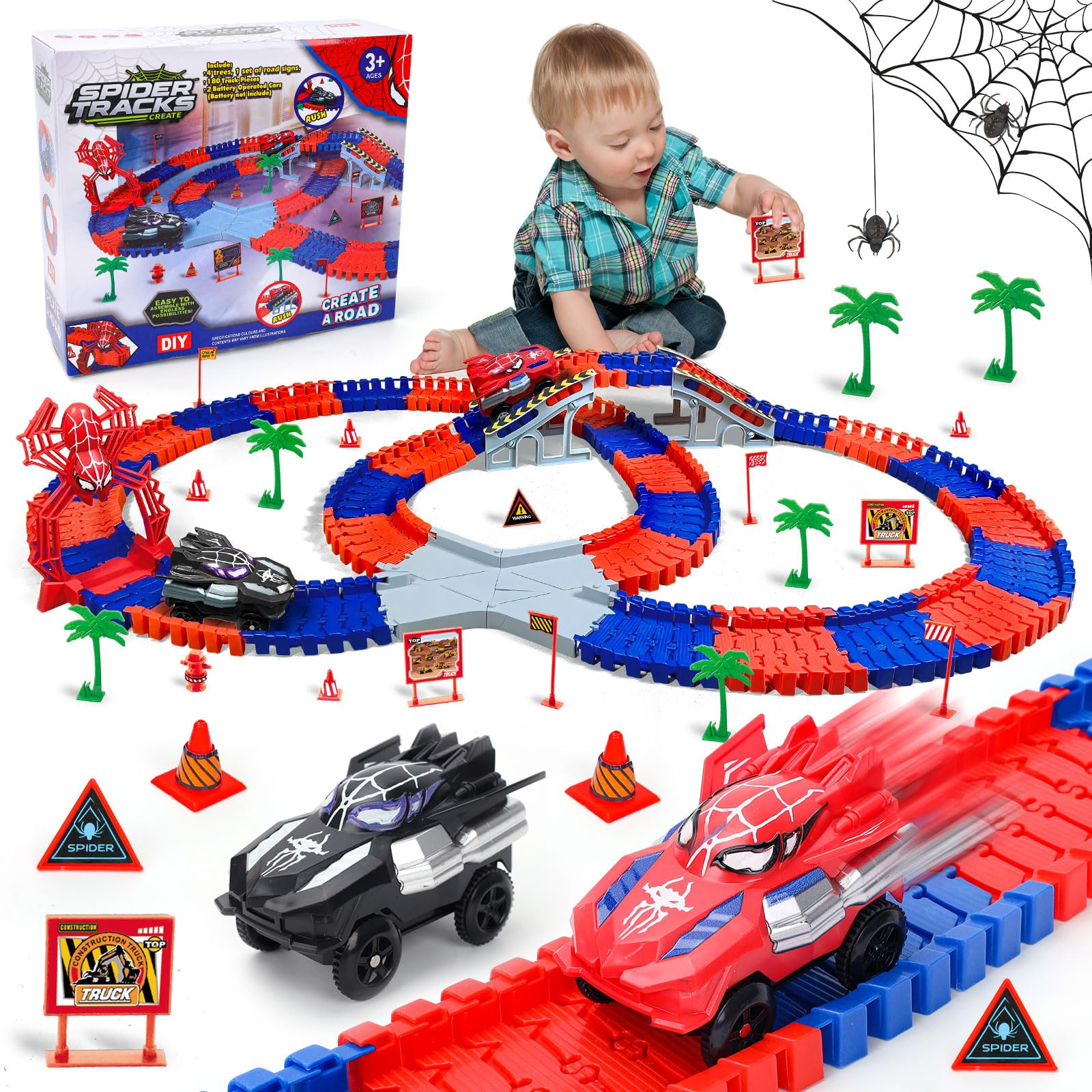 View 1 of *************MISSING PIECES/INSTRUCTIONS*************
Spider Hero Monster Truck Toys for 3 4 5 6 7 8 9 Year Old Boys Girls: Race Track Set with 2 Spider Cars Electric Vehicle Kids Toys Gift for Boys Girls Age 3-9 Years Birthday Presents?212PCS?