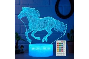 POSSHE Horse Night Light, Horse Gifts for Girls, 3D Illusion Lamp with 16 Colors Dynamic Changing, Remote Control with Timer, Kids Boy Girl Room Decoration for Holiday Birthday Christmas
