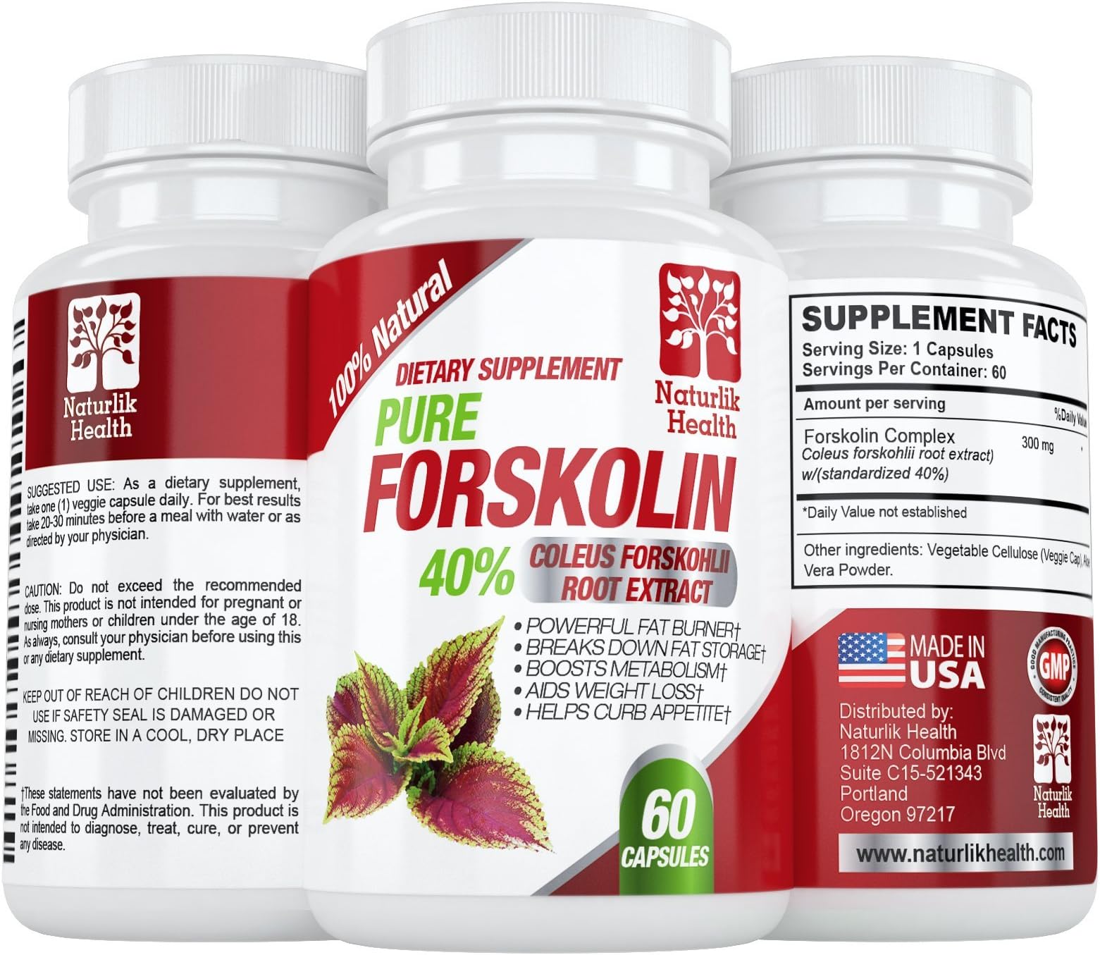 Pure Forskolin Extract for Weight Loss 300mg with 40% Standardized Coleus Forskohlii Root Extract Natural Forskolin Appetite Suppressant Fat Burner Weight Loss Supplement for Men and Women.
