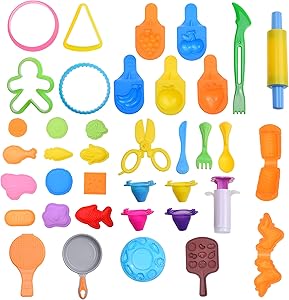 Kare & Kind Dough Tool Kit - 36 pcs Multi-Colored Multi-Shaped Food Cooking Clay Dough with Molds and Extruder Tools - for Girls, Kids, Toddlers, Pre-School - Party Giveaways, Christmas, Birthday Gift