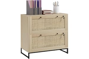 Vinsetto 2-Drawer Filing Cabinet with Lock, Rattan File Cabinet with Adjustable Hanging Bar for Letters, A4 and Legal Size Pa