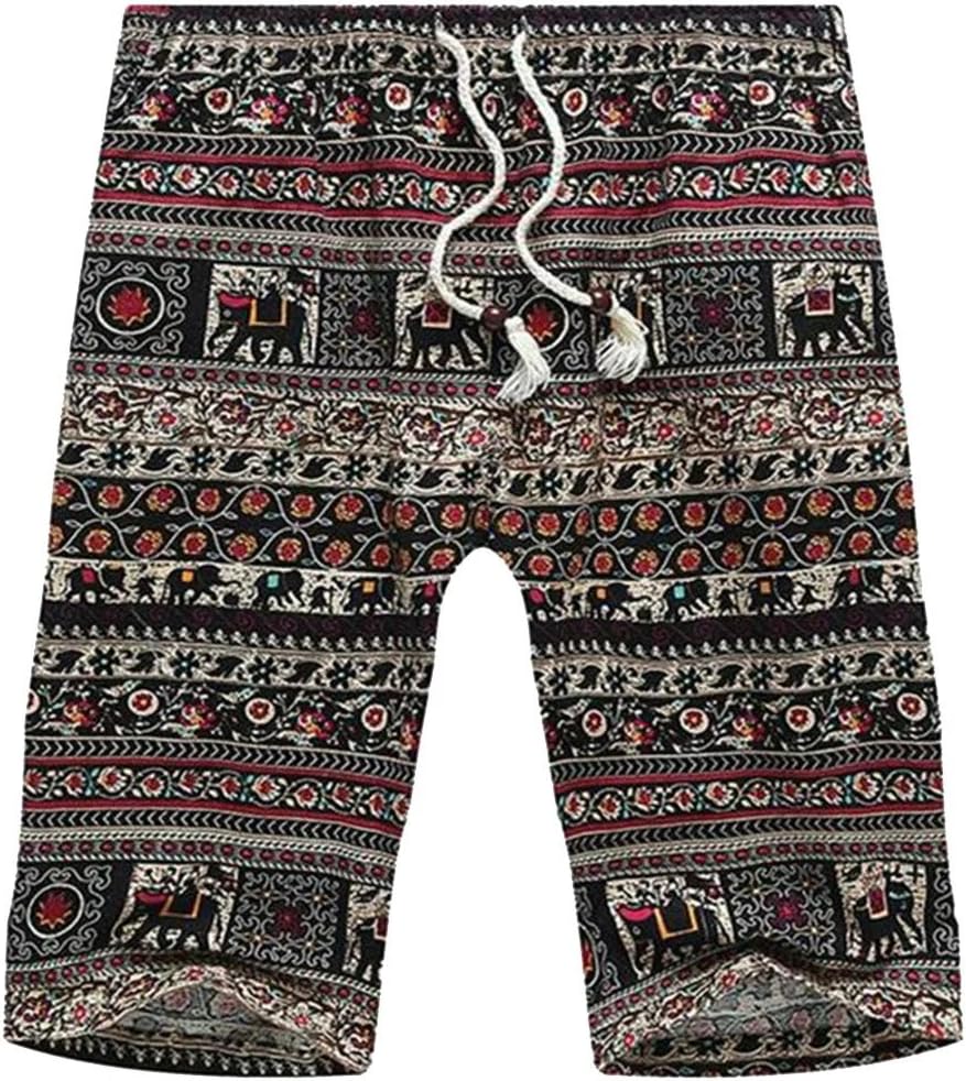 Men's Tribal Elephant AZTEC Printed Elastic Waist Beach Boardshorts Shorts, US 40 (Waist) = Asian Tag 6XL