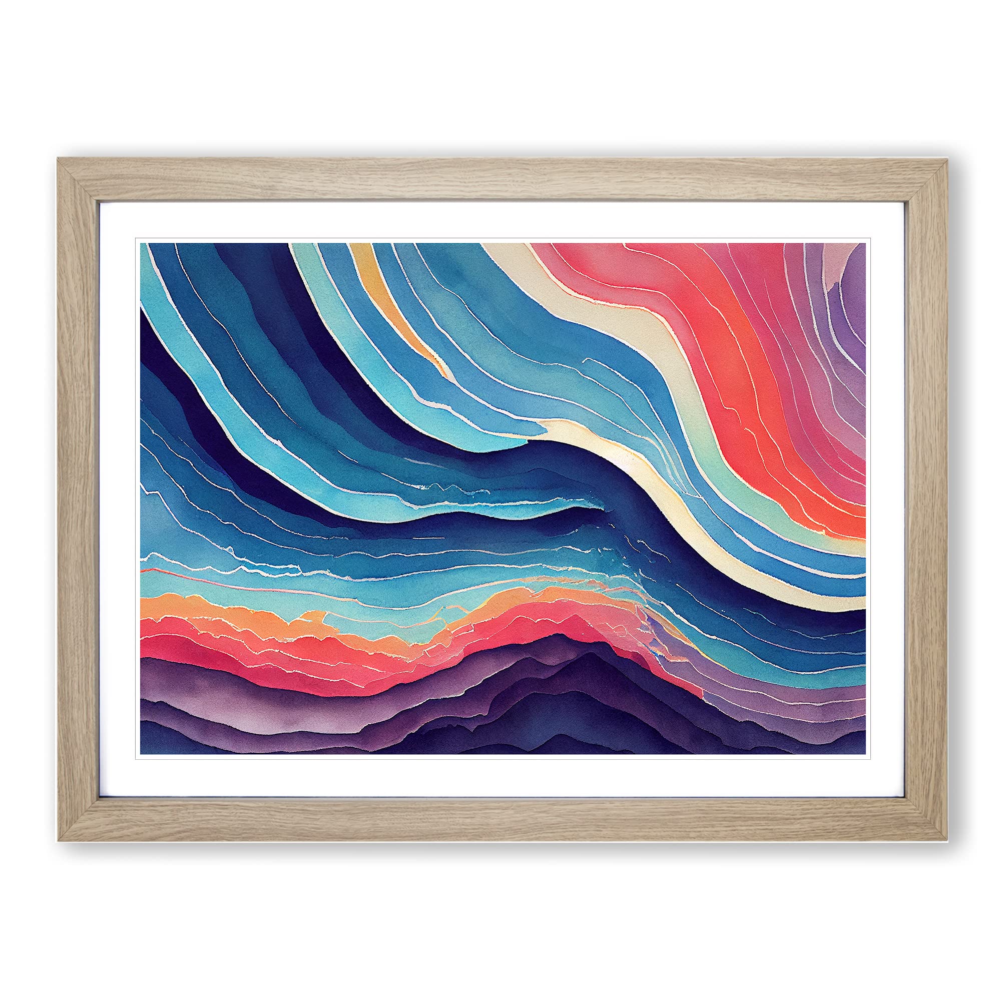 Watercolour Soundwave Art Vol.6 Abstract Framed Print | A4 Oak Framed Wall Art | Ready to Hang | Abstract Historical Picture | Living Room Bedroom Lounge Office