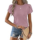 ANRABESS Womens Tops Summer Eyelet Petal Short Sleeve T Shirts Dressy Casual Blouses Ladies Basic Tees 2026 Spring Clothes