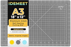 IDEMEET Premium Self Healing Cutting Mat 18'' x 12'', A3 Non-slip Sewing Mat for Quilting, 5-Ply Rotary Cutting Board Double-Sided for Crafts Cutting Fabric Scrapbooking Modeling Projects, Anthracite Gray