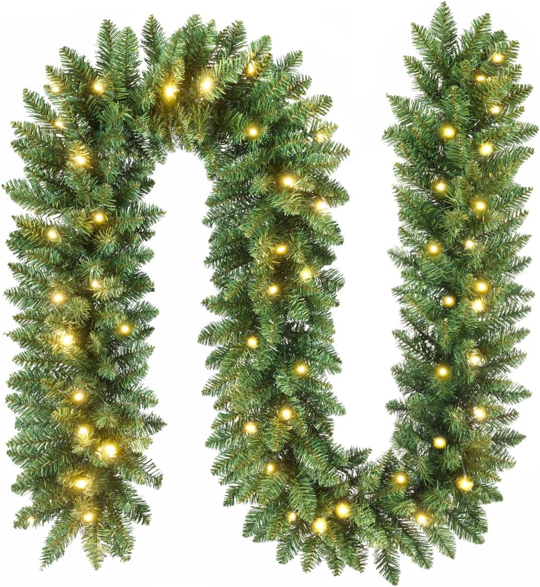 Wreaths, Garlands & Swags - Somikis 9FT Pre-Lit Artificial Christmas Garland with 50 LED Lights and Realistic Classic Evergreen Pine Spruce for Mantle Stair Railing Indoor Outdoor