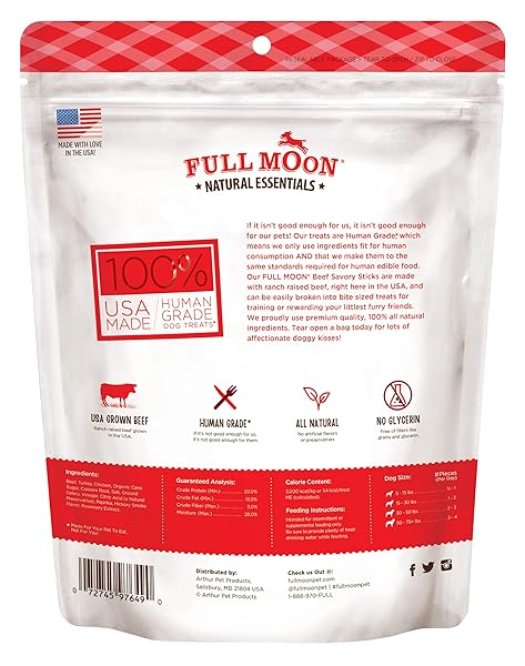 FULL MOON ALL NATURAL HUMAN GRADE DOG TREATS, ESSENTIAL BEEF SAVORY STICKS, 22 OUNCE, 1.375 POUND (PACK OF 1)