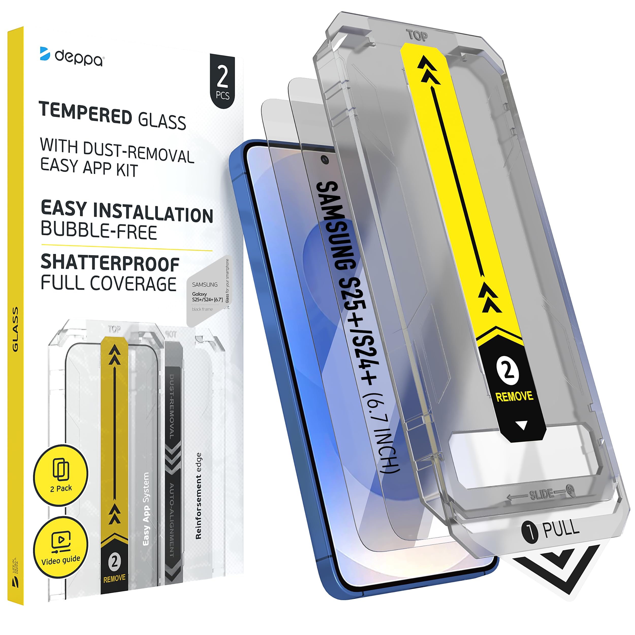 Deppa |2-Pack| Screen Protector for Samsung Galaxy S25+ Plus / S24+ Plus (6.7") Tempered Glass | Fingerprint Unlock | Full Coverage | Bubble Free, Easy Install Kit