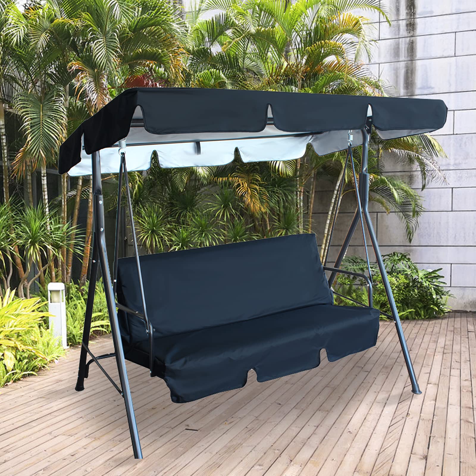 Replacement Canopy Swing Seat Chair,Waterproof & UV Resistant Swing Chair Canopy Replacement Cover Garden Patio Hammock Cover Top (Black,142 * 120 * 18cm)