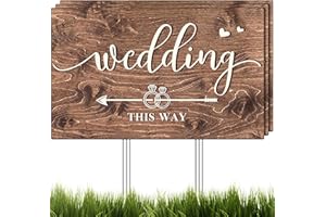 KUCO (3 Pack) Wedding This Way Lawn Signs Direction Arrow Lawn Yard Signs Wedding Yard Sign with Exquisite Double-sided Printing Wedding Directional Signs Wood Wedding Sign with Stakes,Wedding Supplies