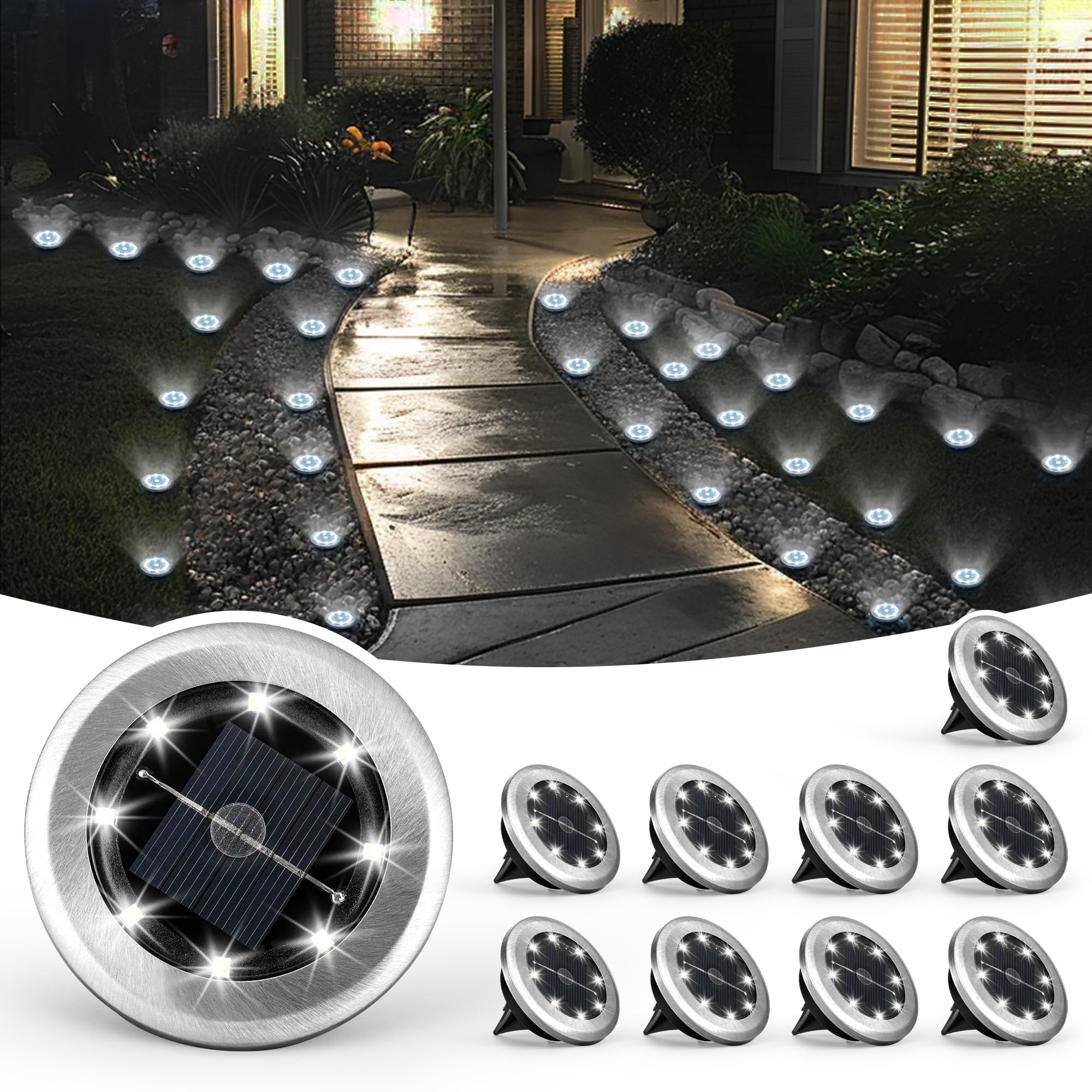 Photo 1 of SOLPEX Mini Solar Ground Lights, 10 Pack Solar Lights Outdoor Waterproof, Pathway Lights Solar Powered, Solar Garden Light, Landscape Lighting for Yard Driveway Walkway (Cool White)
